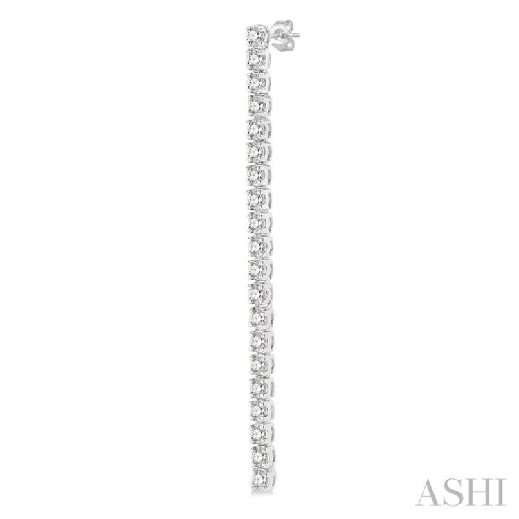 1 Ctw Single Line Drop Round Cut Diamond Tennis Earring in 14K White Gold