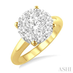 1 1/2 Ctw Lovebright Round Cut Diamond Ring in 14K Yellow and White Gold