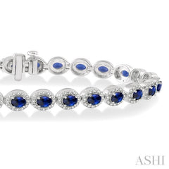 4x3 MM Oval Cut Sapphire and 1 Ctw Round Cut Diamond Precious Bracelet in 14K White Gold