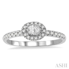 1/3 Ctw Oval Shape Round Cut Diamond Fashion Petite Ring with 1/6 Ct Oval Cut Center Stone in 14K White Gold
