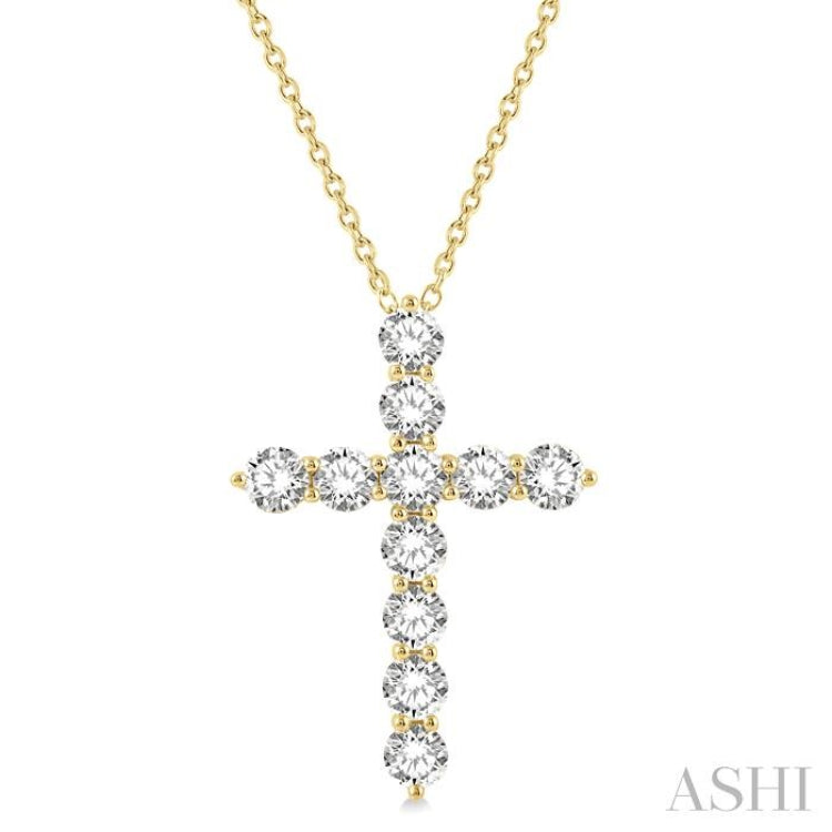4 ctw Round Cut Diamond Cross Pendant in 14K Yellow Gold with Chain
