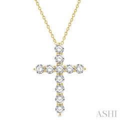 4 ctw Round Cut Diamond Cross Pendant in 14K Yellow Gold with Chain