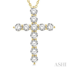 4 ctw Round Cut Diamond Cross Pendant in 14K Yellow Gold with Chain