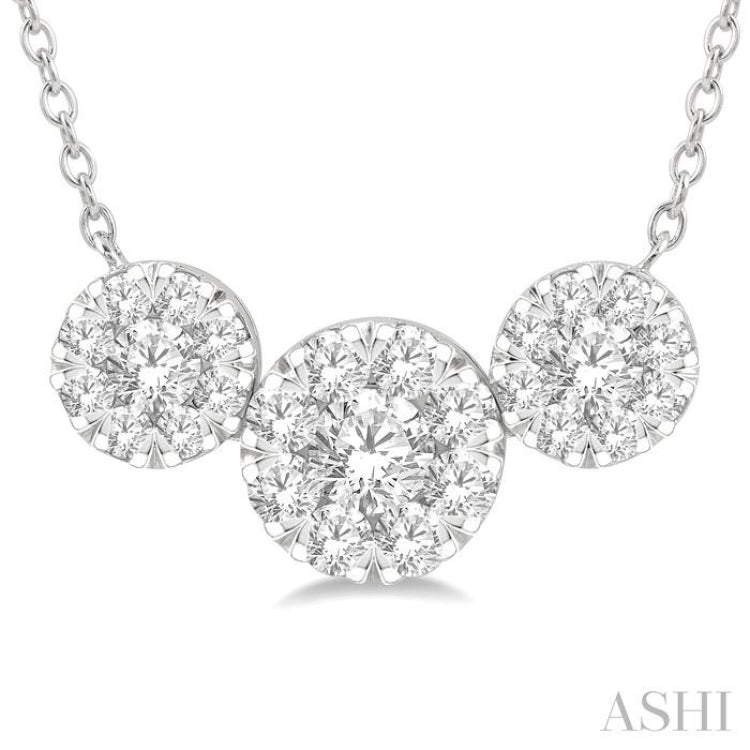 2 Ctw 3-Stone Lovebright Round Cut Diamond Necklace in 14K White Gold