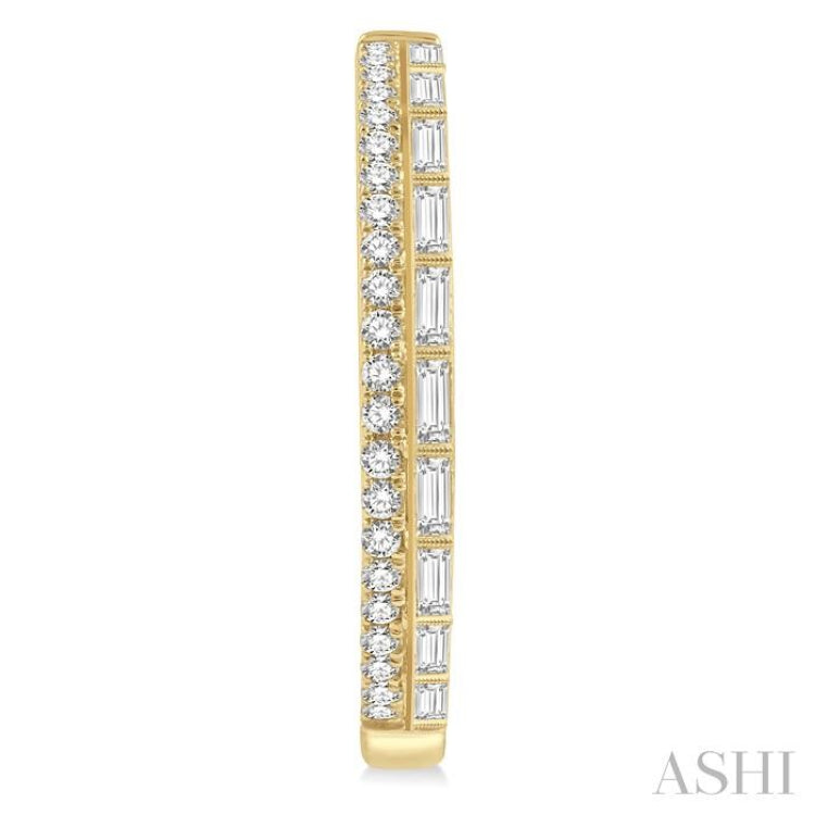 1 ctw Baguette and Round Cut Diamond Fashion Hoop Earring in 14K Yellow Gold