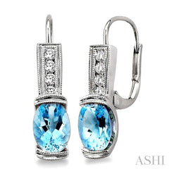 7x5 MM Oval Shape Aquamarine and 1/6 Ctw Round Cut Diamond Earrings in 14K White Gold