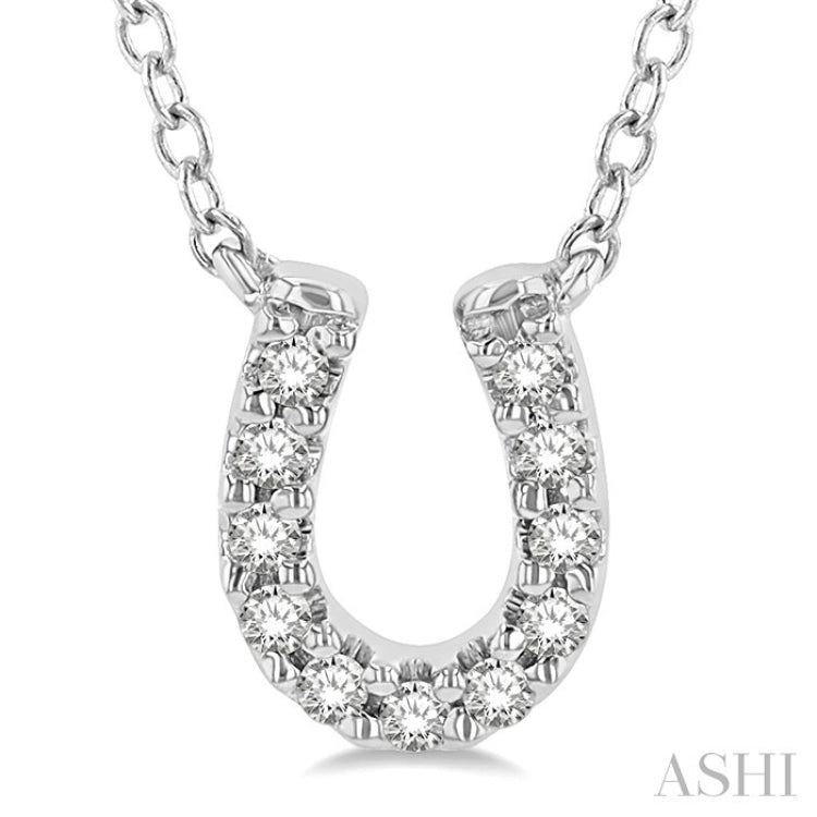 1/10 Ctw Horseshoe Charm Round Cut Diamond Petite Fashion Pendant With Chain in 10K White Gold