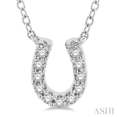 1/10 Ctw Horseshoe Charm Round Cut Diamond Petite Fashion Pendant With Chain in 10K White Gold