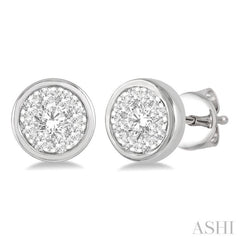 1/3 Ctw Lovebright Round Cut Diamond Bezel Stud Earrings in 14K White Gold