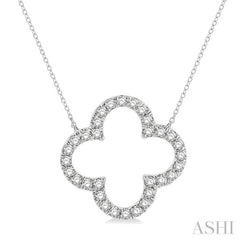 1 ctw Clover Round Cut Diamond Pendant in 14K White Gold