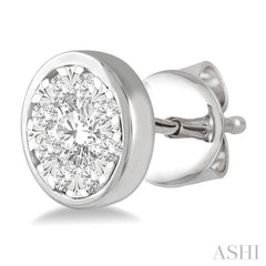 1/2 Ctw Medallion Lovebright Round Cut Diamond Bezel Stud Earring in 14K White Gold