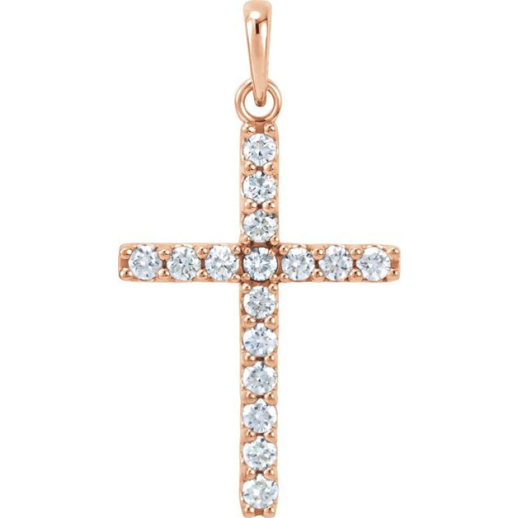 14K Rose 1/2 CTW Lab-Grown Diamond Cross Pendant