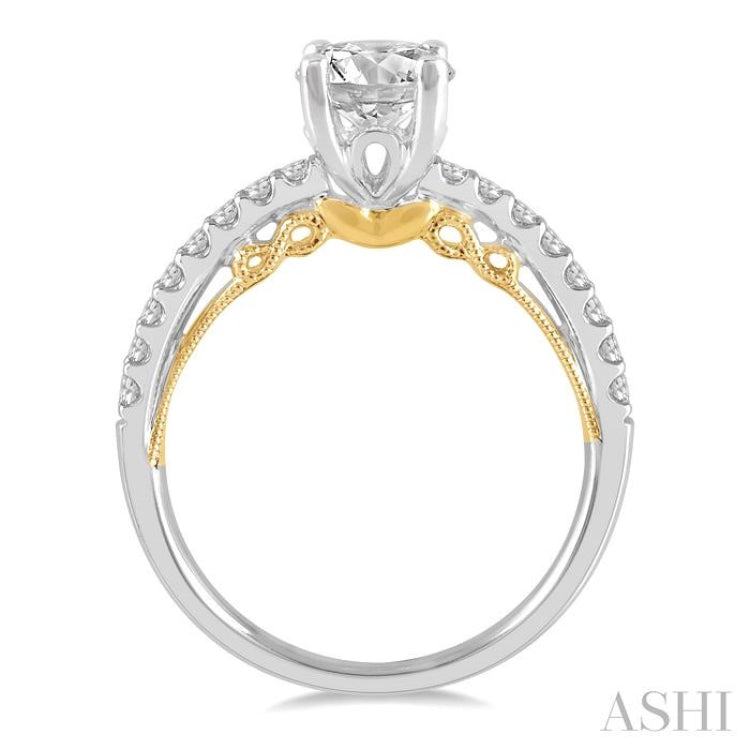 1/4 ctw Oval Shape Round Cut Diamond Semi-Mount Engagement Ring in 14K White and Yellow Gold