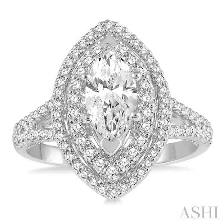 3/4 ctw Marquise Shape Split Shank Round Cut Diamond Semi-Mount Engagement Ring in 14K White Gold