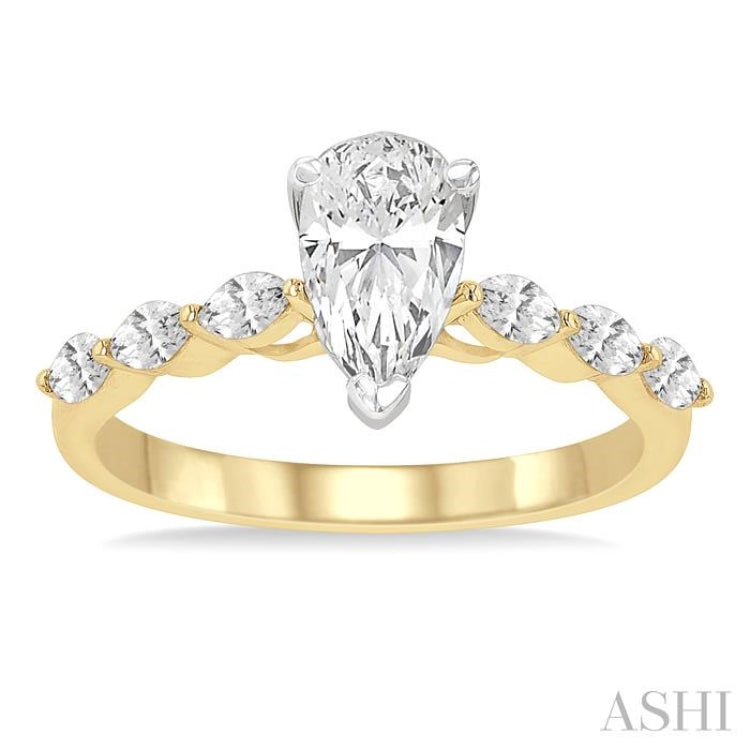 3/8 ctw Pear Shape Marquise & Round Cut Diamond Semi-Mount Engagement Ring in 14K Yellow and White Gold