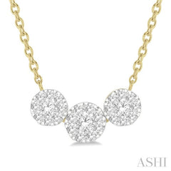 1/2 Ctw 3-Stone Lovebright Round Cut Diamond Necklace in 14K Yellow and White Gold