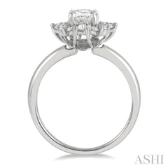 5/8 ctw Marquise Shape Oval, Baguette and Round Cut Diamond Semi-Mount Engagement Ring in 14K White Gold