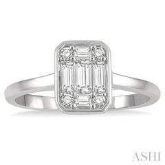 1/2 Ctw Octagonal Shape Baguette and Round Cut Diamond Ladies Ring in 14K White Gold