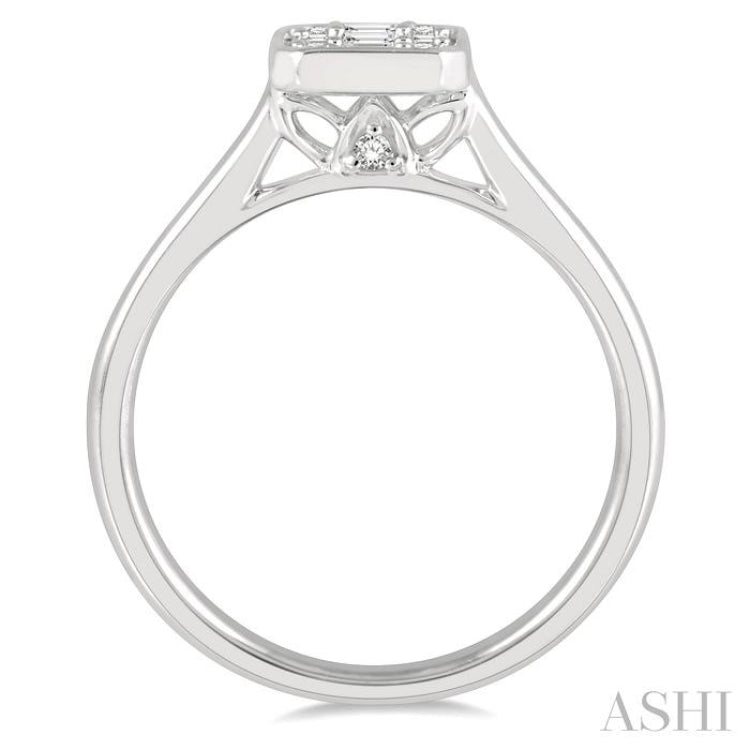 1/2 Ctw Octagonal Shape Baguette and Round Cut Diamond Ladies Ring in 14K White Gold