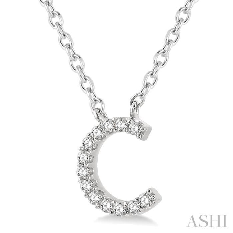 1/20 ctw Initial 'C' Round Cut Diamond Pendant With Chain in 14K White Gold
