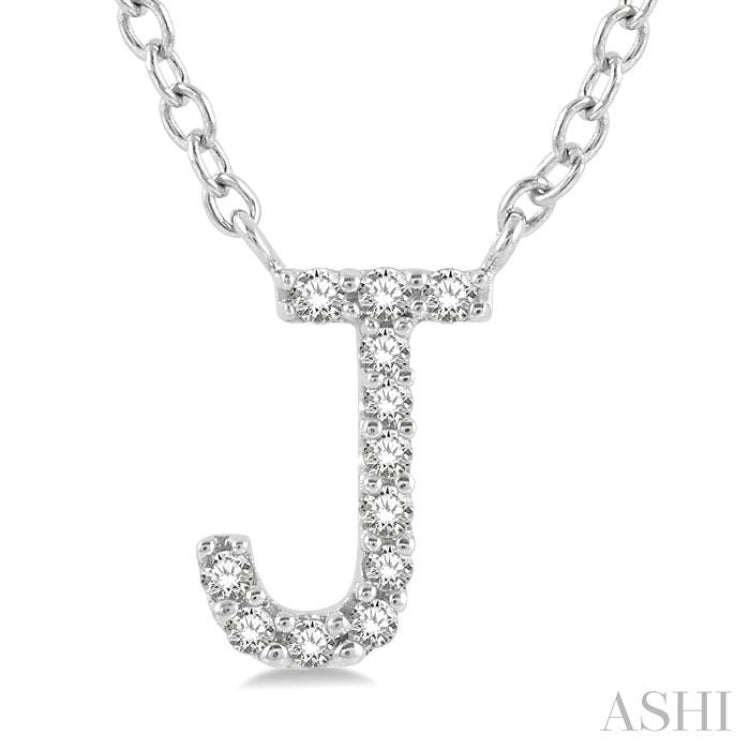 1/20 ctw Initial 'J' Round Cut Diamond Pendant With Chain in 14K White Gold