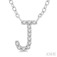 1/20 ctw Initial 'J' Round Cut Diamond Pendant With Chain in 14K White Gold
