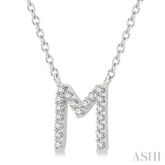 1/20 ctw Initial 'M' Round Cut Diamond Pendant With Chain in 14K White Gold