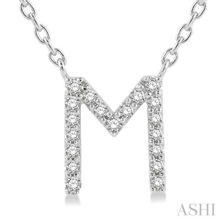 1/20 ctw Initial 'M' Round Cut Diamond Pendant With Chain in 14K White Gold