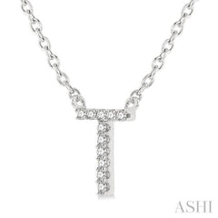 1/20 ctw Initial 'T' Round Cut Diamond Pendant With Chain in 14K White Gold