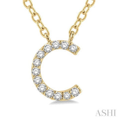 1/20 ctw Initial 'C' Round Cut Diamond Pendant With Chain in 14K Yellow Gold