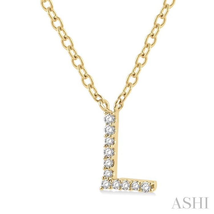 1/20 ctw Initial 'L' Round Cut Diamond Pendant With Chain in 14K Yellow Gold