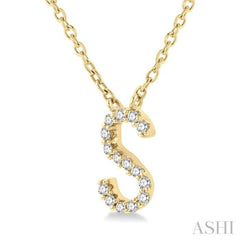 1/20 ctw Initial 'S' Round Cut Diamond Pendant With Chain in 14K Yellow Gold