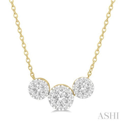 1 1/2 Ctw 3-Stone Lovebright Round Cut Diamond Necklace in 14K Yellow and White Gold