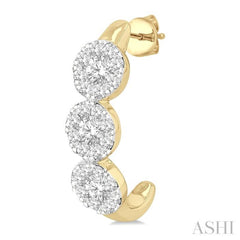 7/8 Ctw Lovebright Round Cut Diamond Half Hoop Earring in 14K Yellow and White Gold