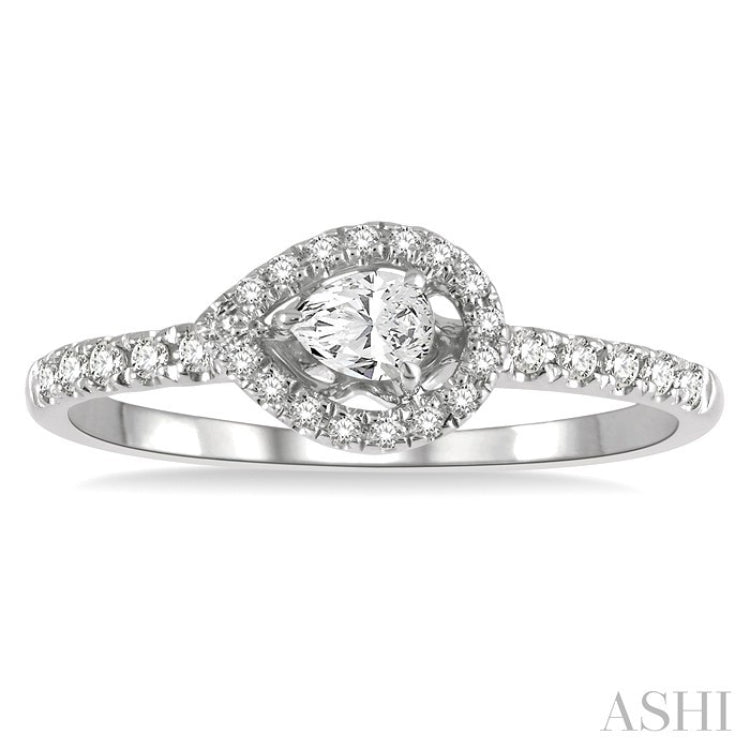 1/4 Ctw Round and Pear Cut Diamond Petite Fashion Ring in 14K White Gold