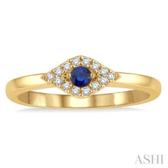 1/10 Ctw Evil Eye Round Cut Diamond & 2.60 MM Sapphire Precious Ring in 14K Yellow Gold