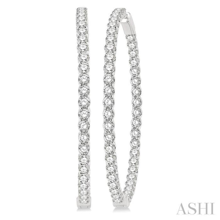 10 ctw Inside-Out Round Cut Diamond 2-Inch Hoop Earrings in 14K White Gold