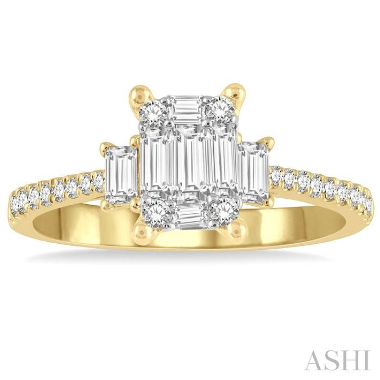 5/8 ctw Fusion Baguette and Round Cut Diamond Fashion Ring in 14K Yellow and White Gold