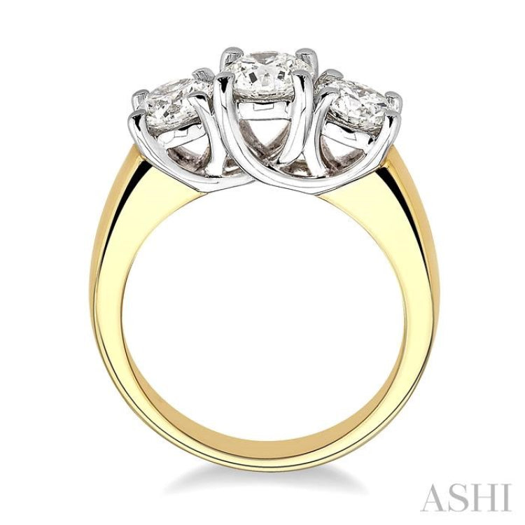 2 Ctw Three Stone Round Cut Diamond Ring in 14K Yellow and White Gold