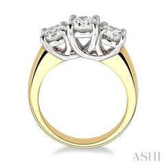 2 Ctw Three Stone Round Cut Diamond Ring in 14K Yellow and White Gold