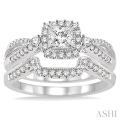 5/8 Ctw Diamond Wedding Set with 1/2 Ctw Princess Cut Engagement Ring and 1/6 Ctw Wedding Band in 14K White Gold