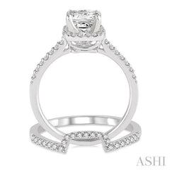 1 1/10 ctw Diamond Wedding Set with 7/8 Ctw Princess Cut Engagement Ring and 1/5 Ctw Wedding Band in 14K White Gold