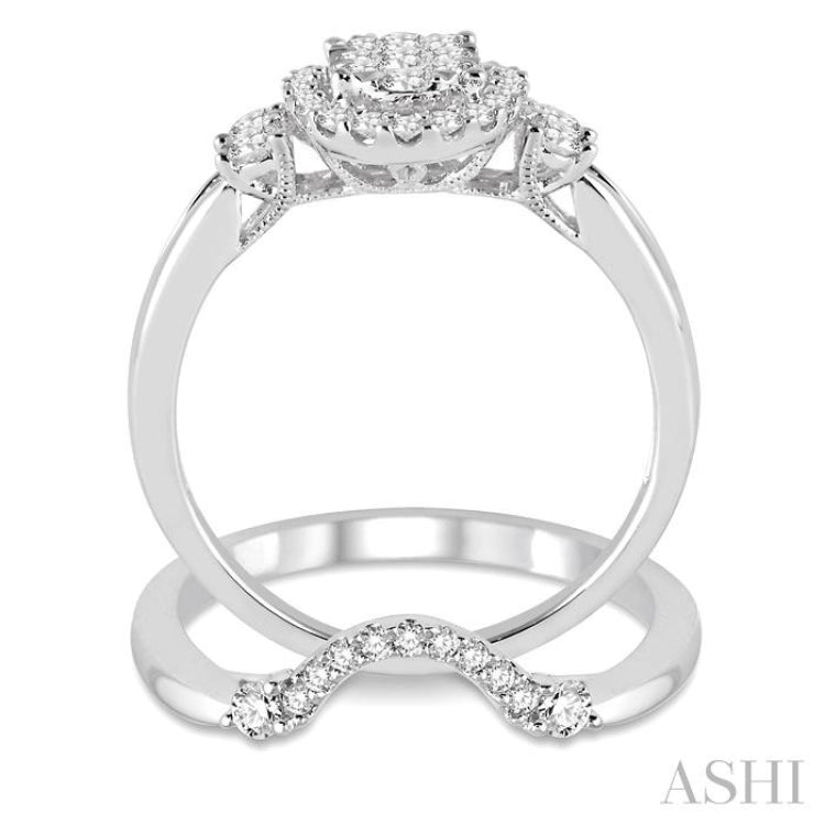 3/4 Ctw Diamond Lovebright Wedding Set with 5/8 Ctw Engagement Ring and 1/6 Ctw Wedding Band in 14K White Gold