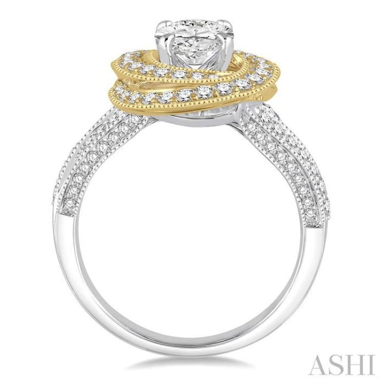 7/8 Ctw Round Cut Diamond Semi-Mount Engagement Ring in 14K White and Yellow Gold