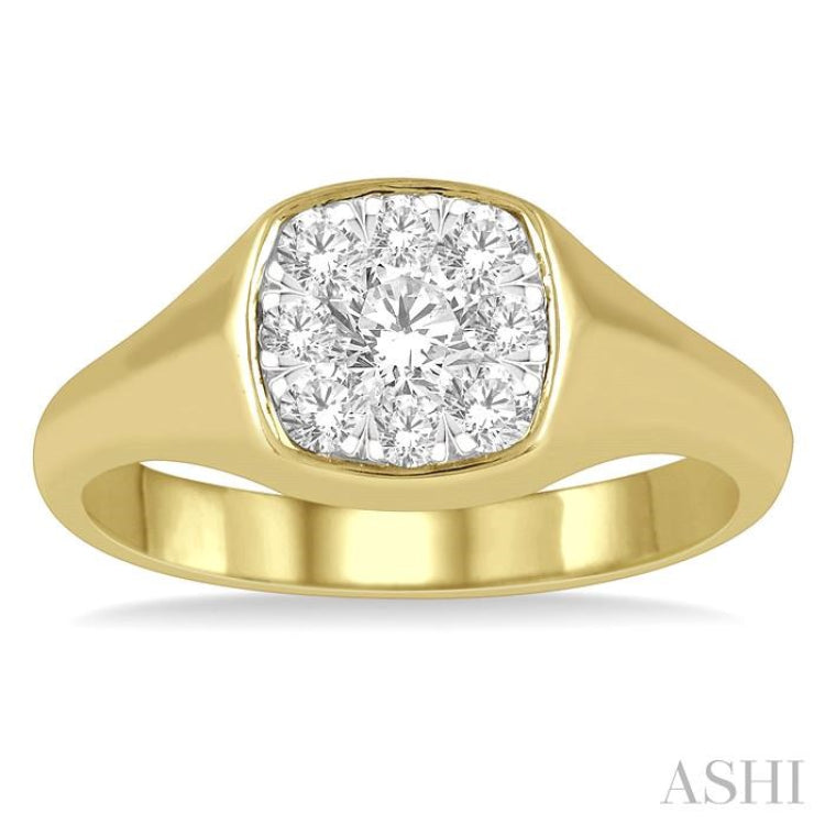 1/2 ctw Cushion Shape Lovebright Diamond Ring in 14K Yellow and White Gold