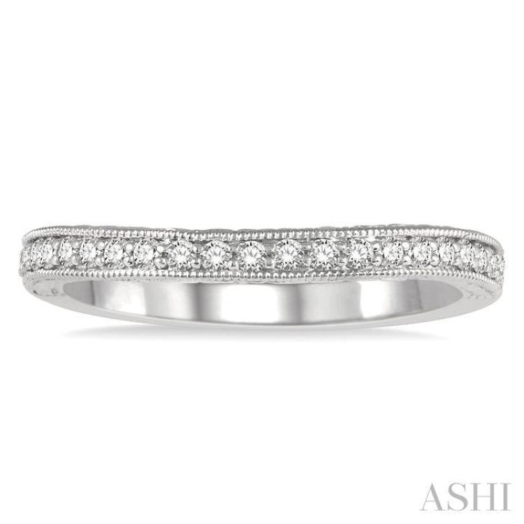 1/4 ctw Carved Sides Milgrain Border Round Cut Diamond Wedding Band in 14K White Gold