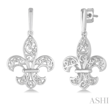 Ashi Silver Fleur De Lis Diamond Earrings .05ctw