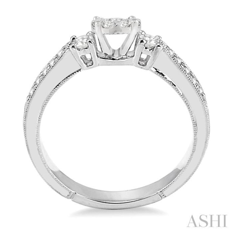 1/3 Ctw Round Cut Diamond Lovebright Engagement Ring in 14K White Gold