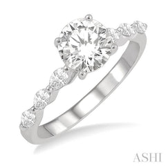 3/8 ctw Round Shape Marquise Cut Semi-Mount Engagement Ring in 14K White Gold