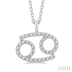 1/8 ctw Cancer Round Cut Diamond Zodiac Pendant With Chain in 10K White Gold